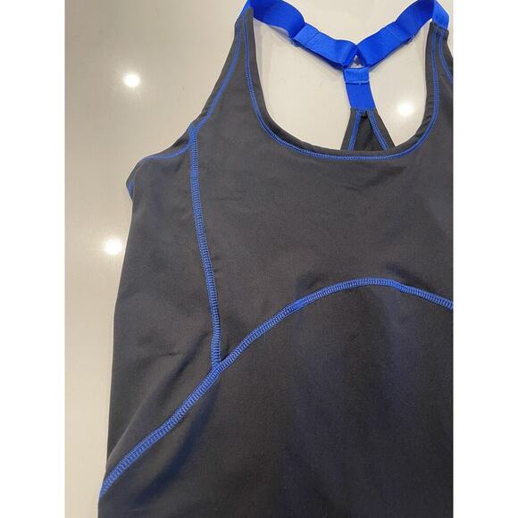 Gottex Tank Top Women’s Medium Black Blue Trim Draped Back Activewear Gym Run - Picture 3 of 9